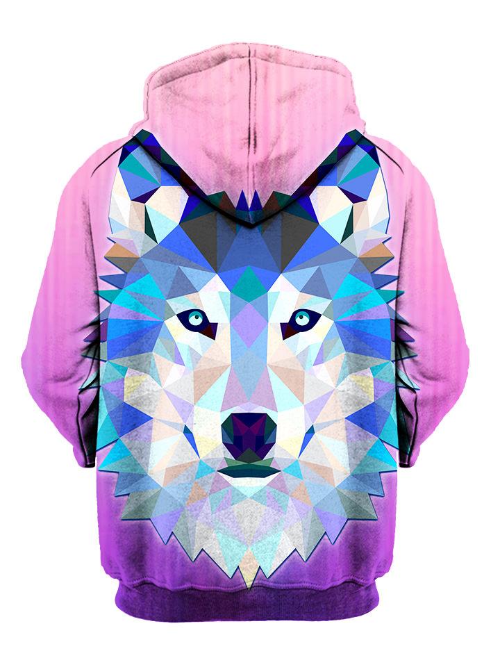 Trippy Pink And Blue Wolf Pullover Hoodie Back View