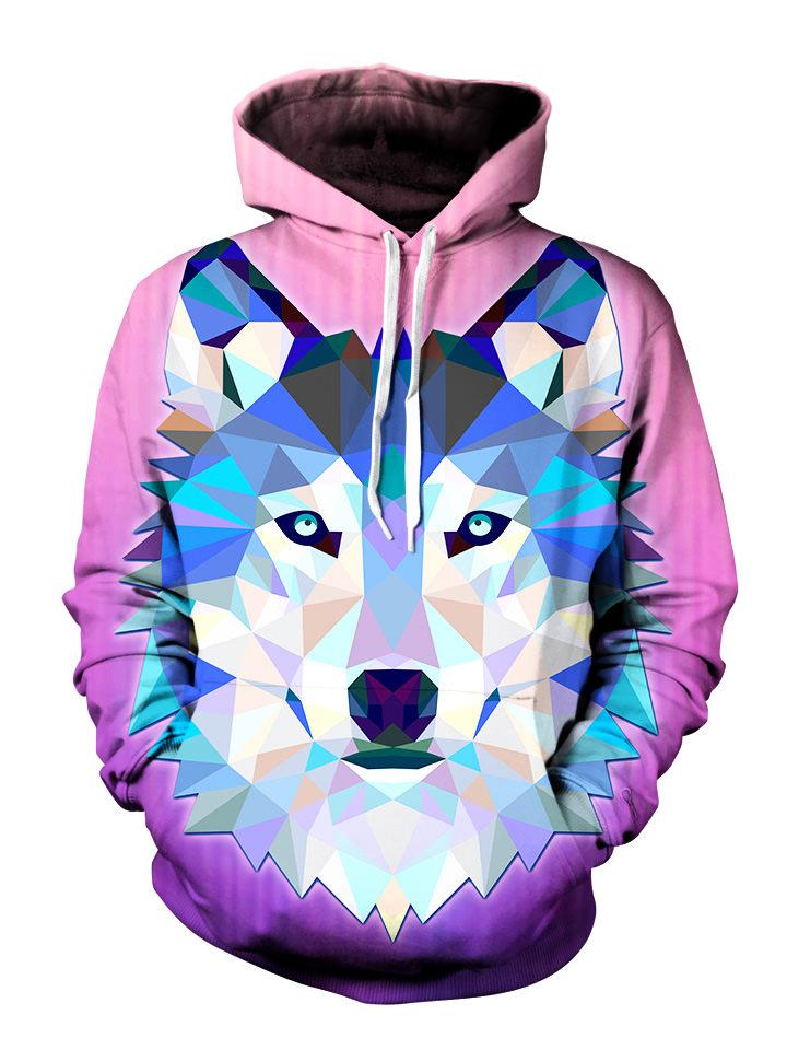 Trippy Pink And Blue Wolf Pullover Hoodie Front View