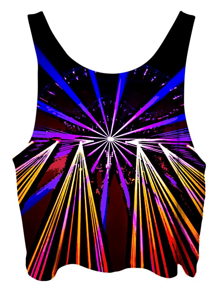 All over print psychedelic sacred geometry cropped top by Gratefully Dyed Apparel back view.