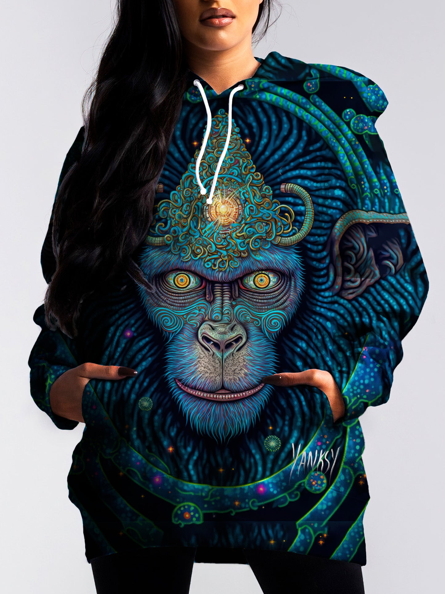 Stay warm and stylish at your next rave with this cozy pullover hoodie