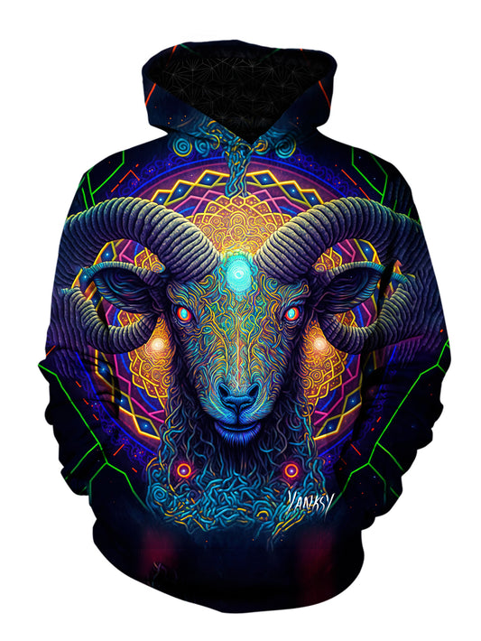 Stay warm and stylish at your next festival or rave with this comfortable pullover hoodie