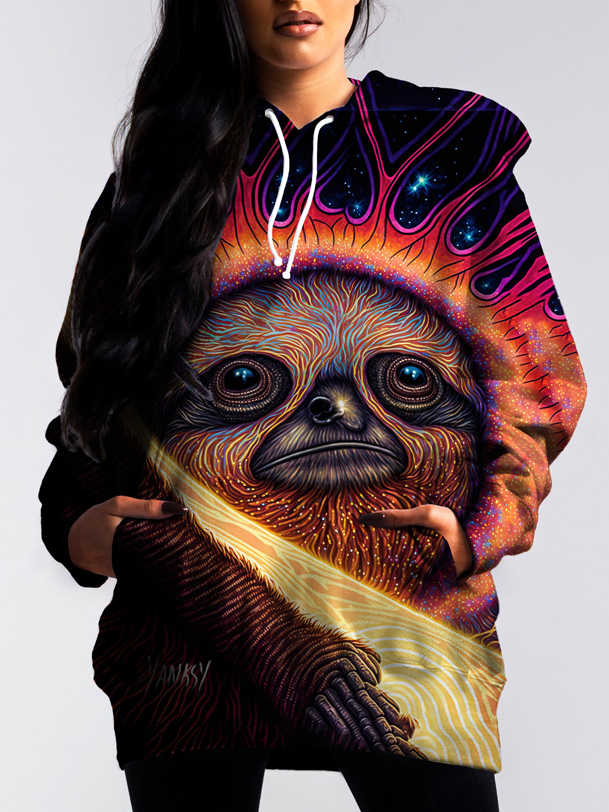 turn heads with this bright and colorful trippy pullover hoodie