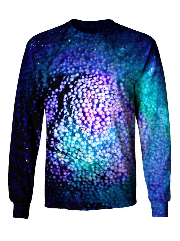 Gratefully Dyed Apparel blue & purple bubble galaxy unisex long sleeve front view.