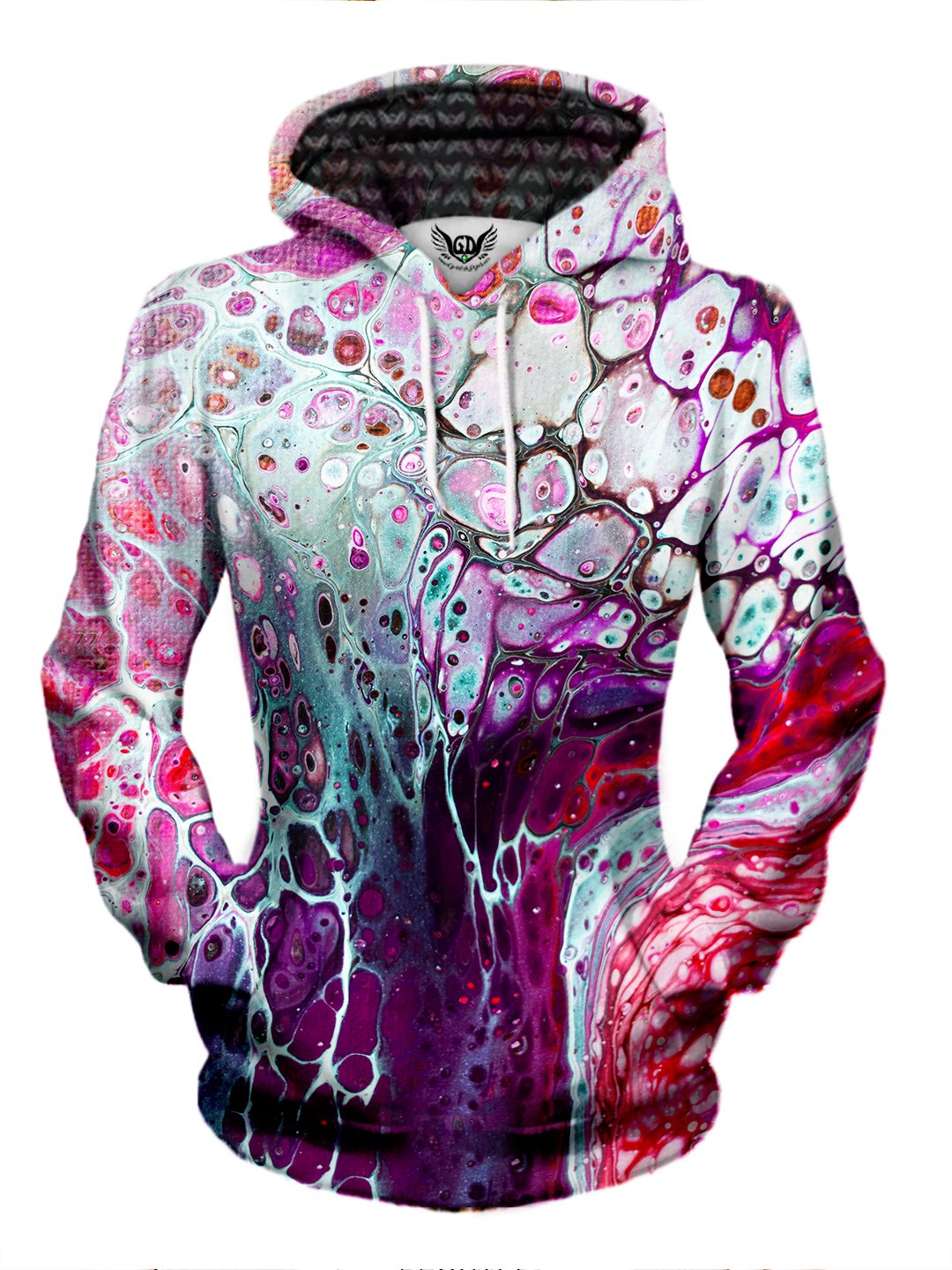 womens all over print hoodie - pink purple blue marble painting