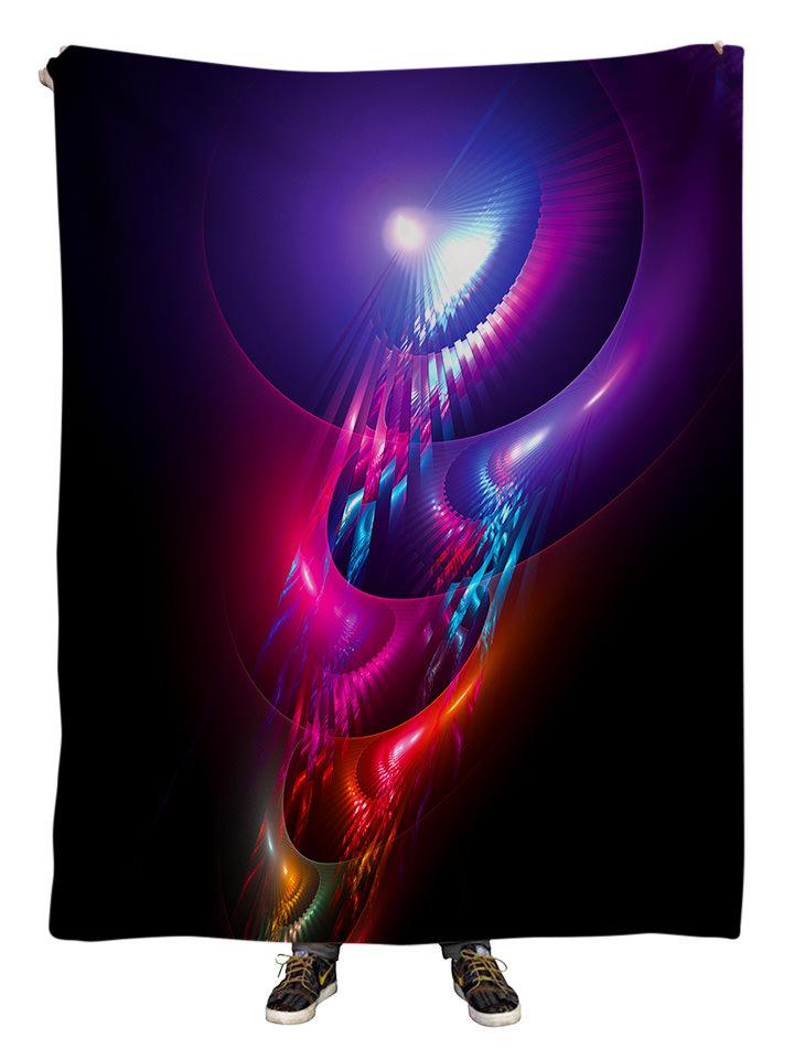 Hanging view of all over print rainbow sound wave blanket by GratefullyDyed Apparel.