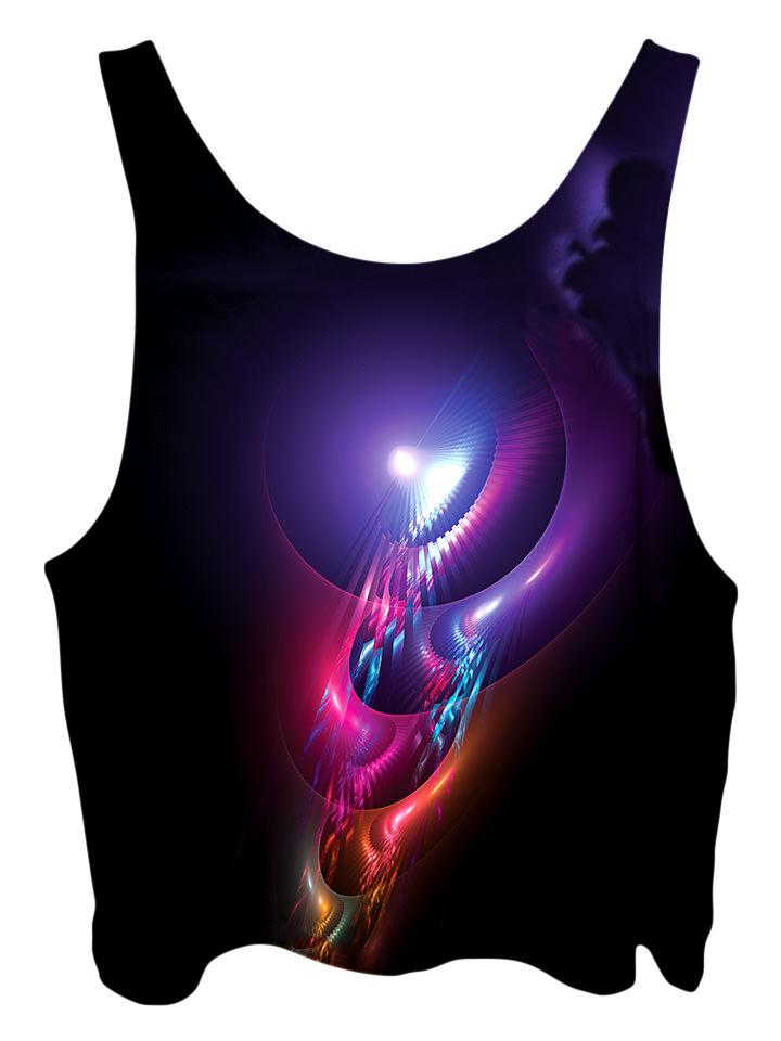 All over print psychedelic sacred geometry cropped top by Gratefully Dyed Apparel back view.