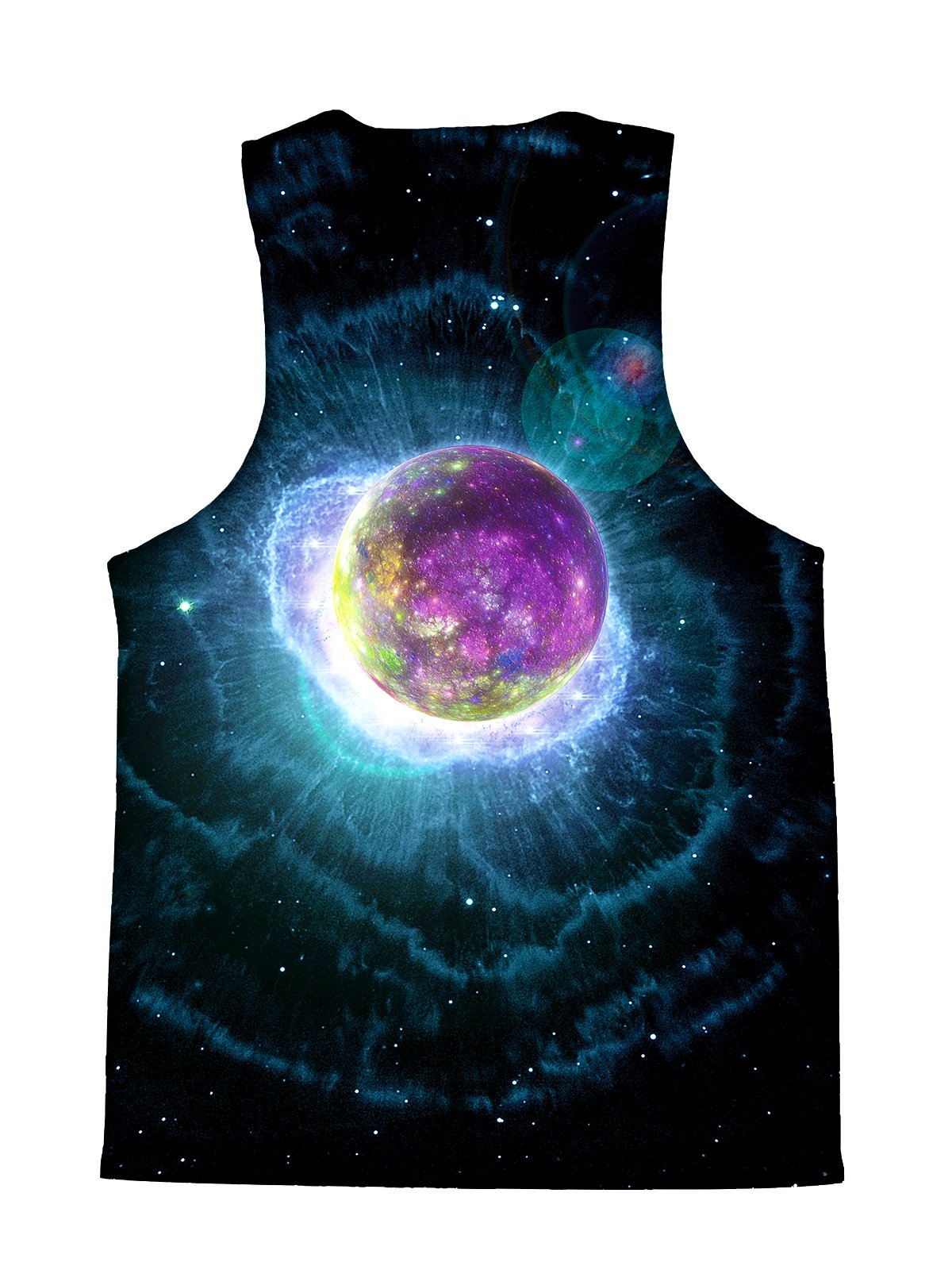 Psychedelic all over print space tank by GratefullyDyed Apparel back view.