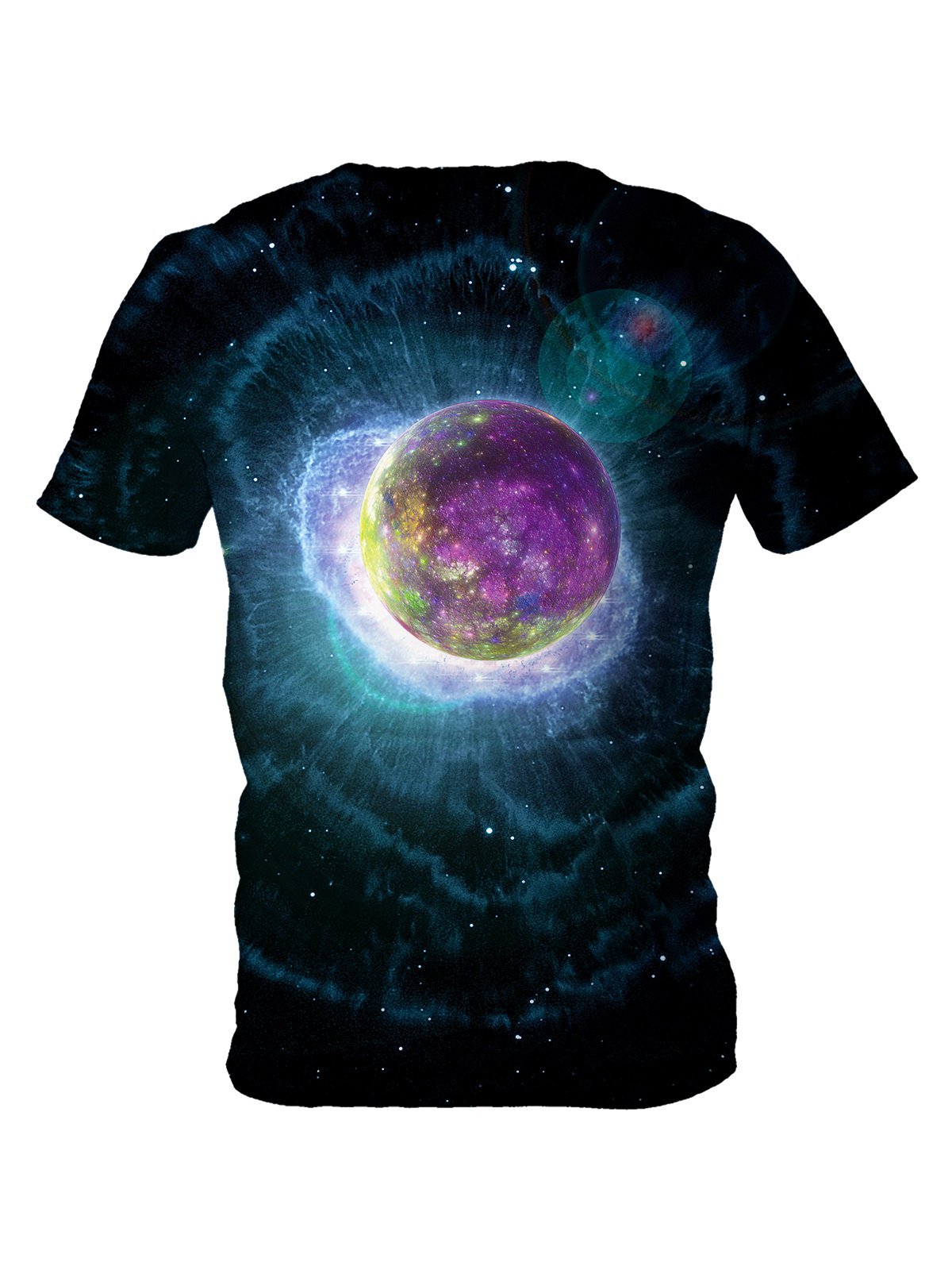Back view of all over print psychedelic space t shirt by Gratefully Dyed Apparel. 