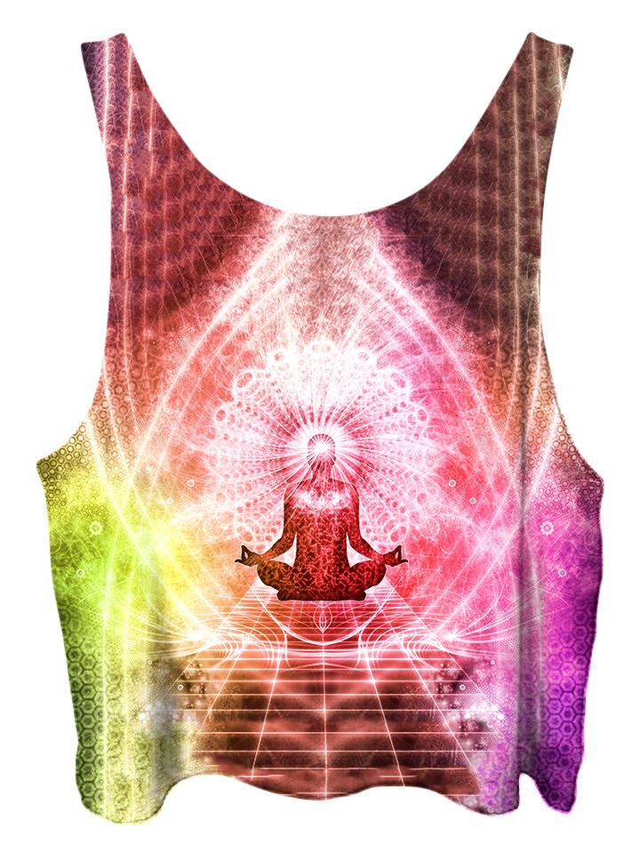 All over print psychedelic sacred geometry cropped top by Gratefully Dyed Apparel back view.