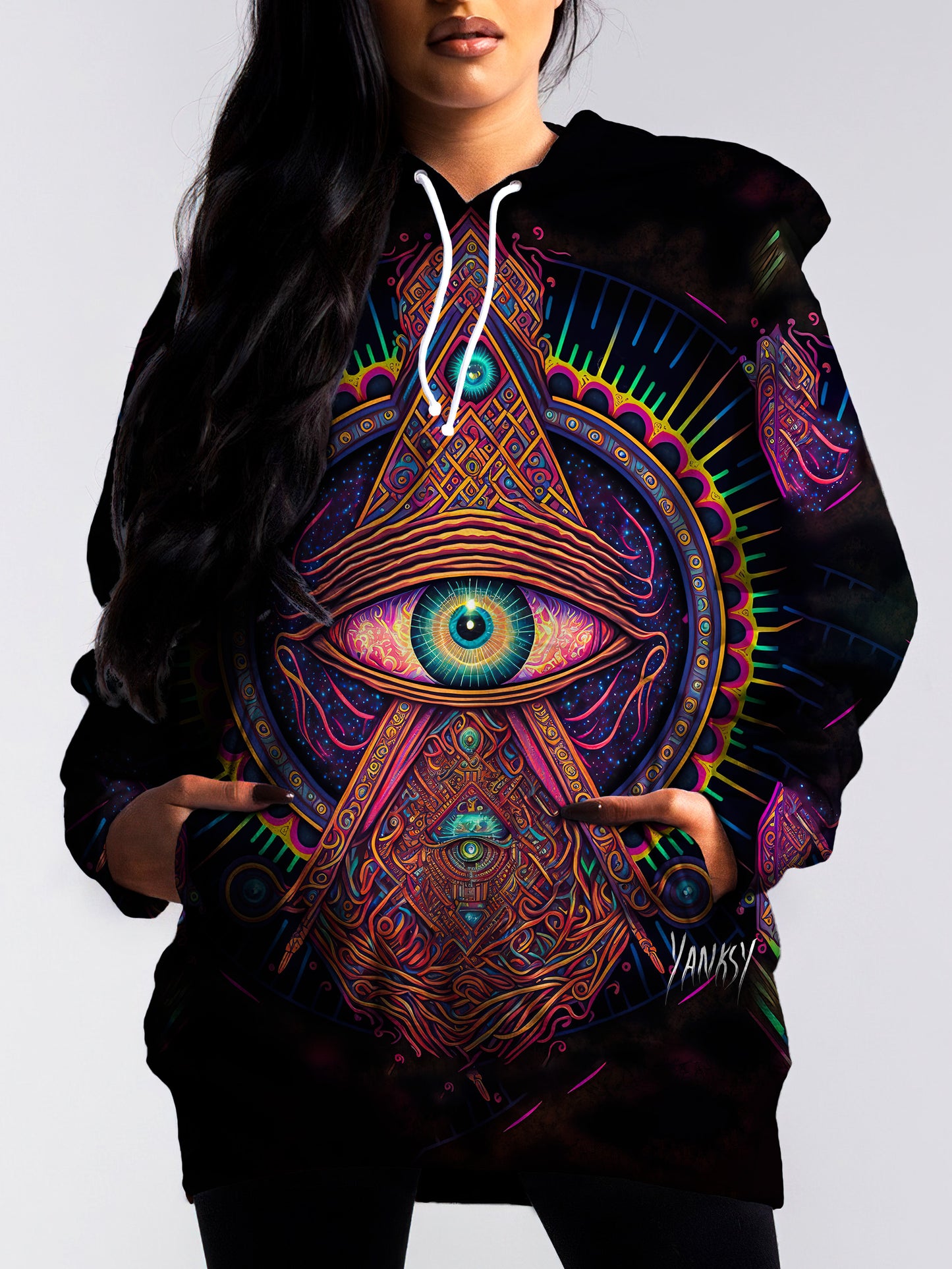 Stay warm and stylish at your next rave with this cozy pullover hoodie