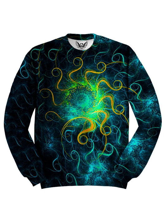 All over print blue, green & black abstract mandala unisex sweater by GratefullyDyed Apparel front view.