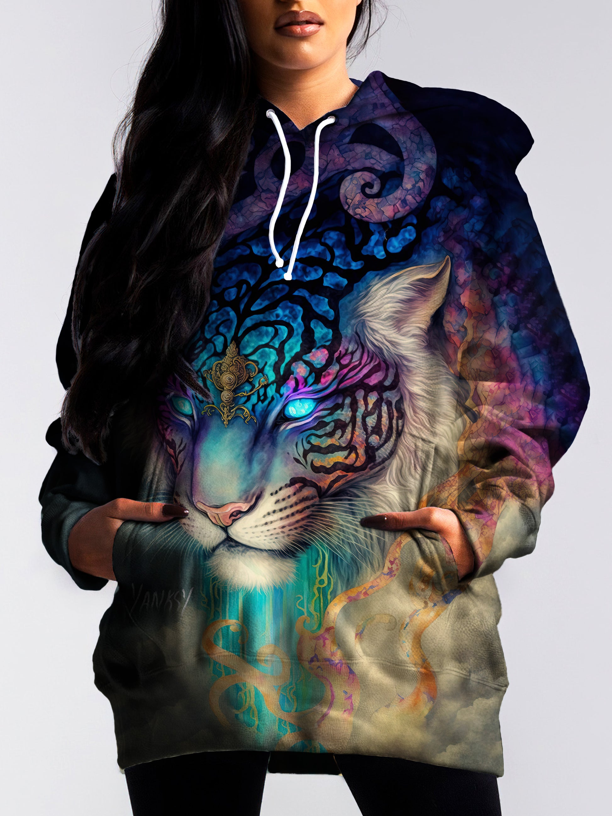 turn heads with this bright and colorful trippy pullover hoodie