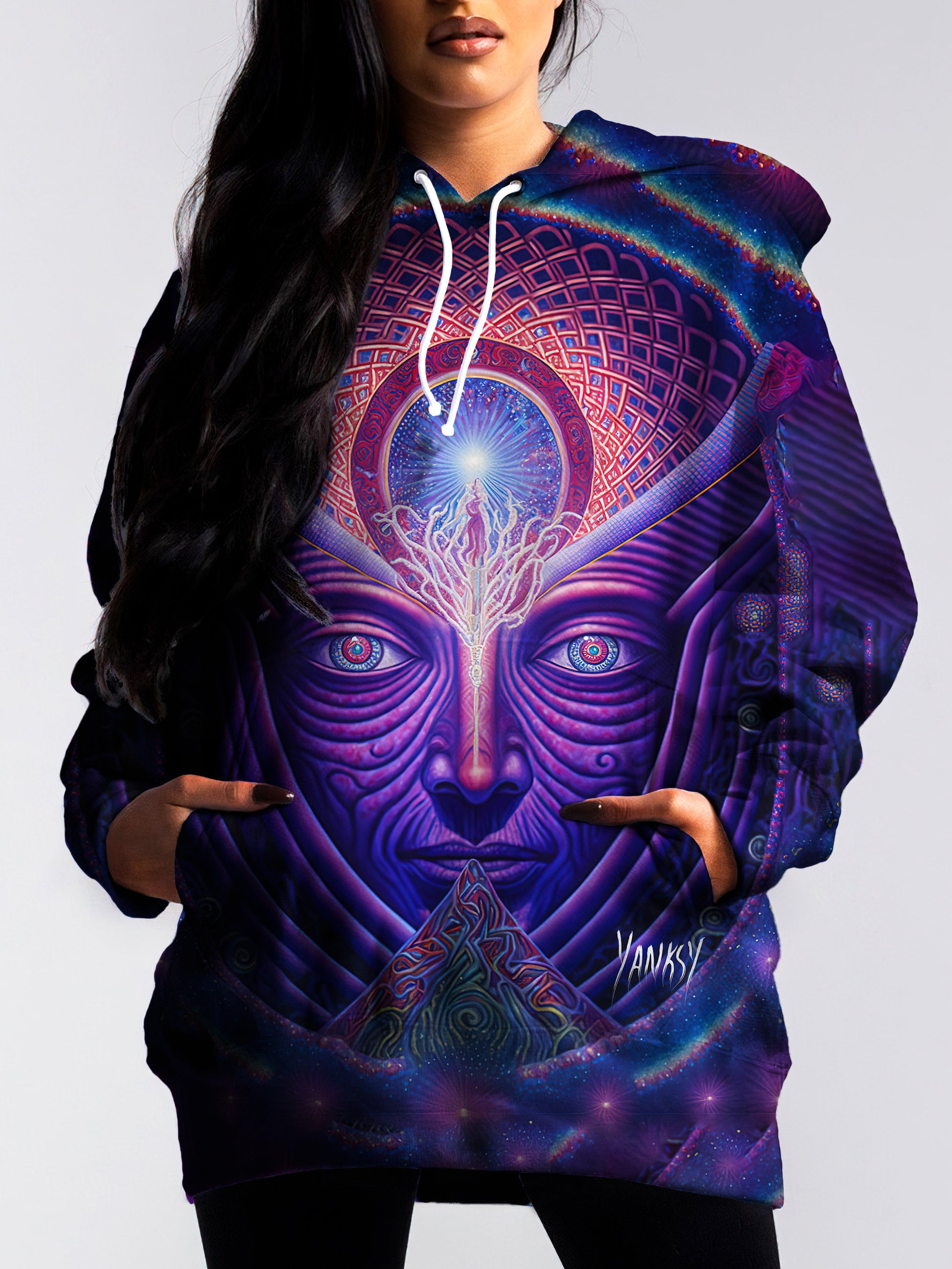 Turn heads wherever you go with this mesmerizing trippy pullover hoodie