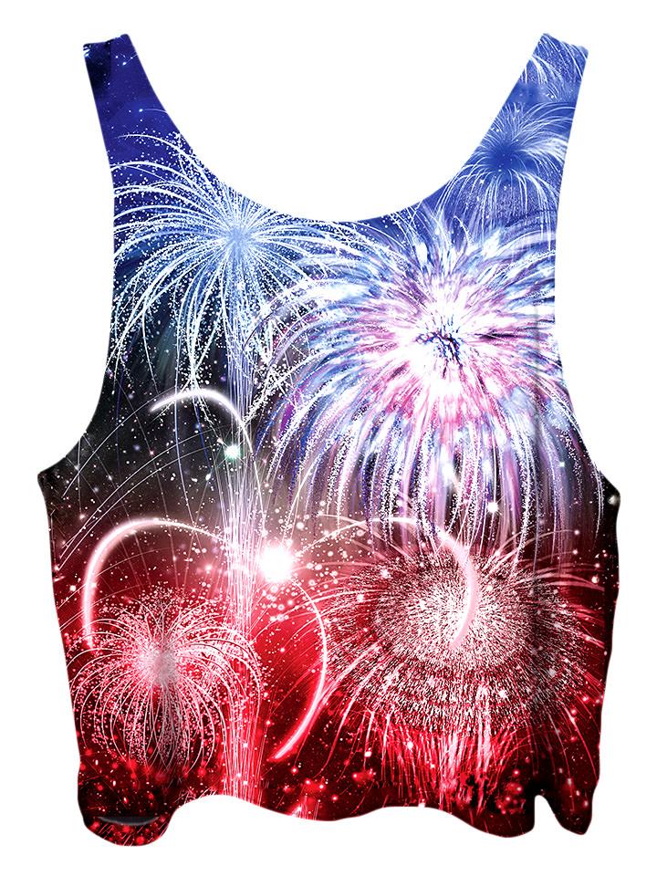 All over print psychedelic 4th of july cropped top by Gratefully Dyed Apparel back view.
