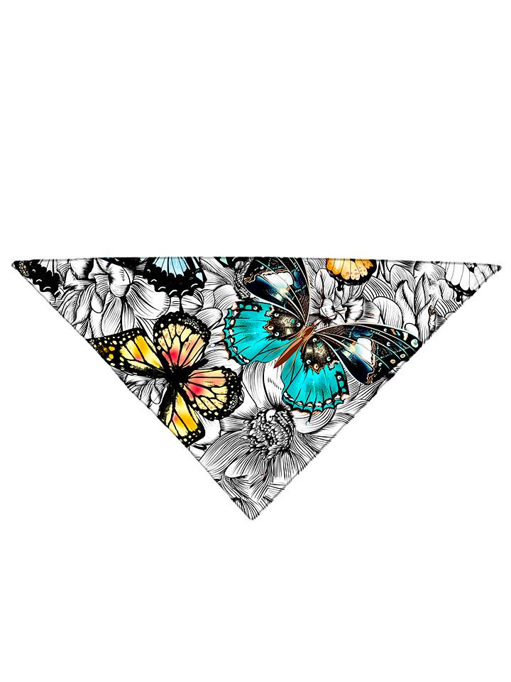Diagonally folded psychedelic flower insect printed headband.