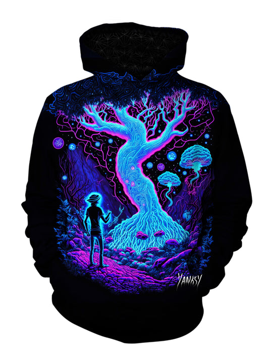 Stay warm and stylish at your next festival or rave with this comfortable pullover hoodie