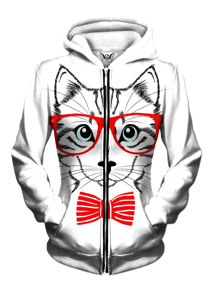 Front view of women's all over print animal art zip up hoody by Gratefully Dyed Apparel.