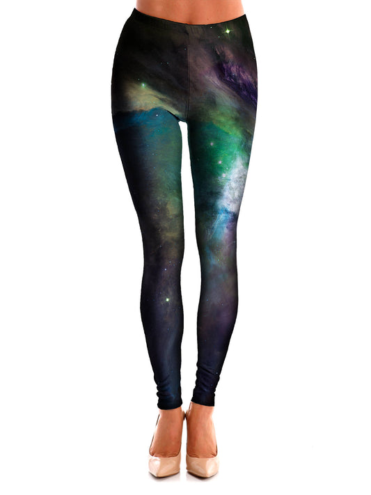 Galactic Green Galaxy Space Leggings - GratefullyDyed - 1