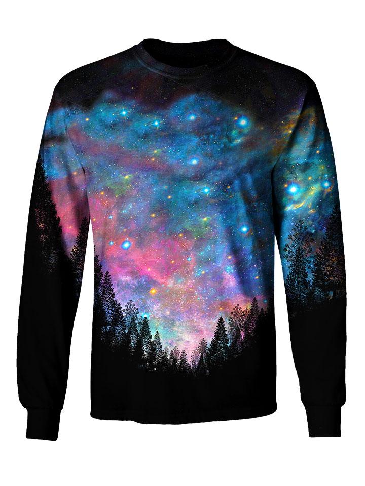 Gratefully Dyed Apparel rainbow forest galaxy unisex long sleeve front view.