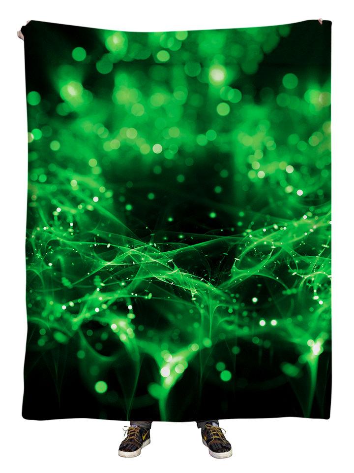 Hanging view of all over print green spirit galaxy blanket by GratefullyDyed Apparel.