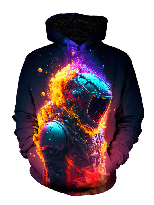 Stay warm and stylish at your next festival or rave with this comfortable pullover hoodie