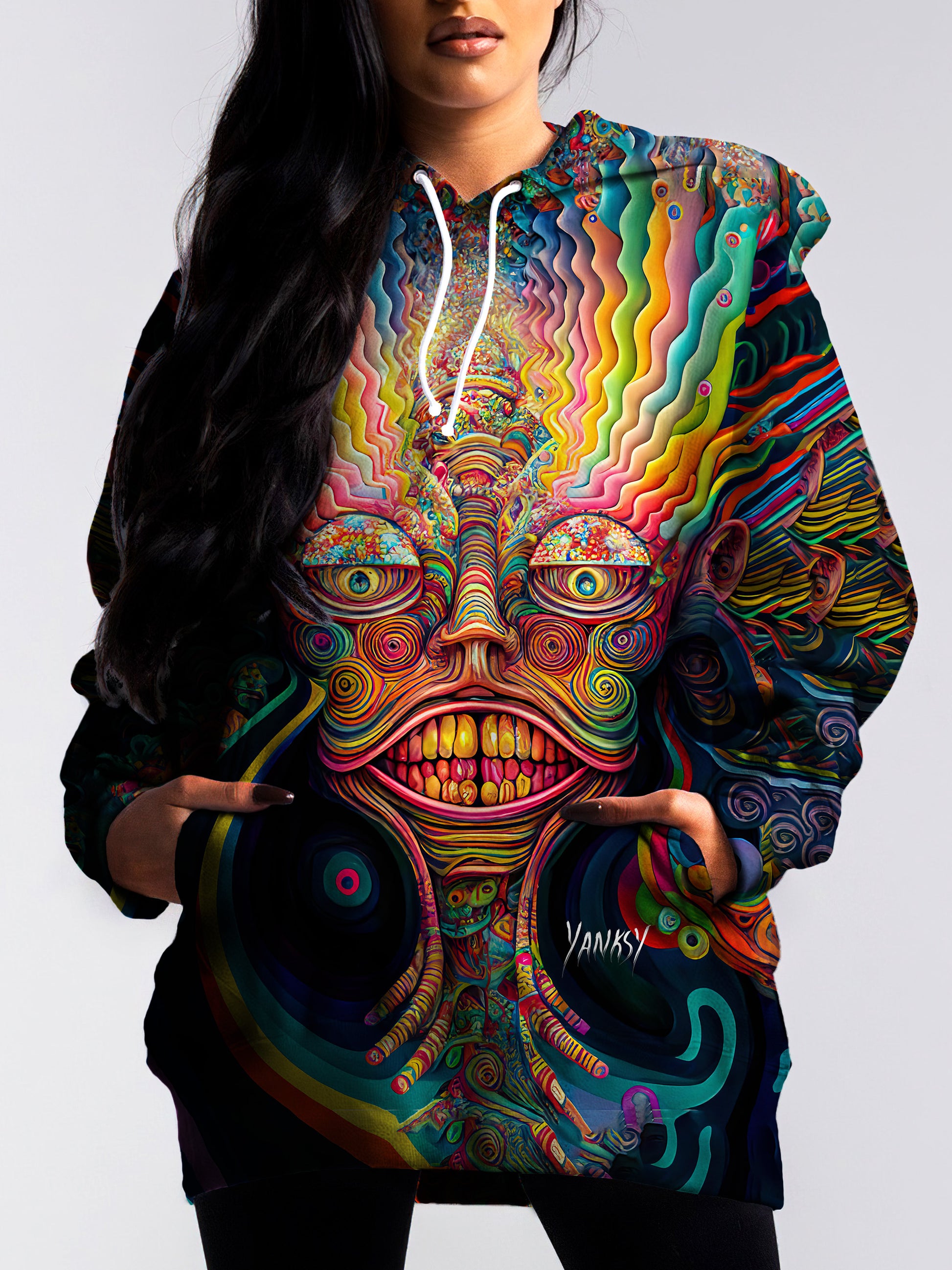 Express your creativity and unique style with this psychedelic sublimation pullover hoodie
