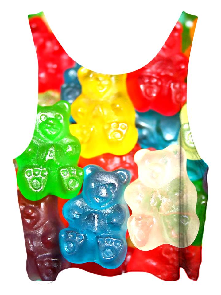 All over print psychedelic gummies cropped top by Gratefully Dyed Apparel back view.