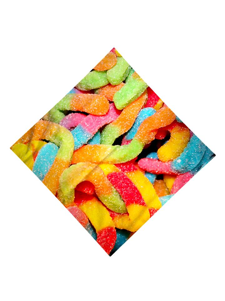 Trippy Gratefully Dyed Apparel rainbow gummy worms bandana flat view.