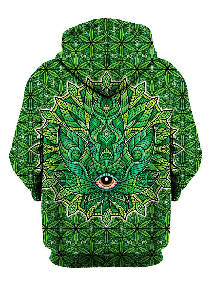Green stoner leaf zip up hoodie all over print back view
