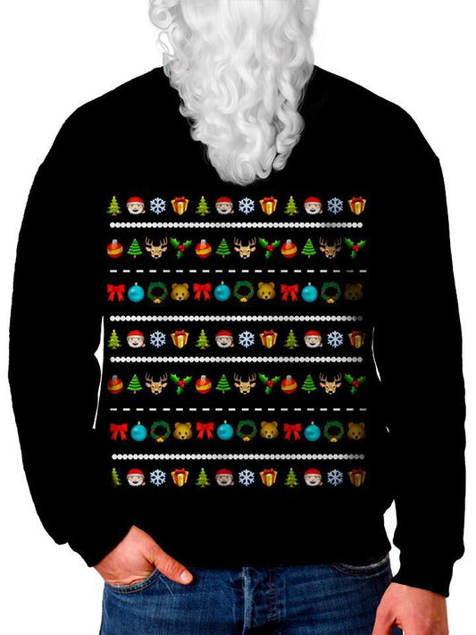 Model In Cute Emoji Christmas Sweater Front View