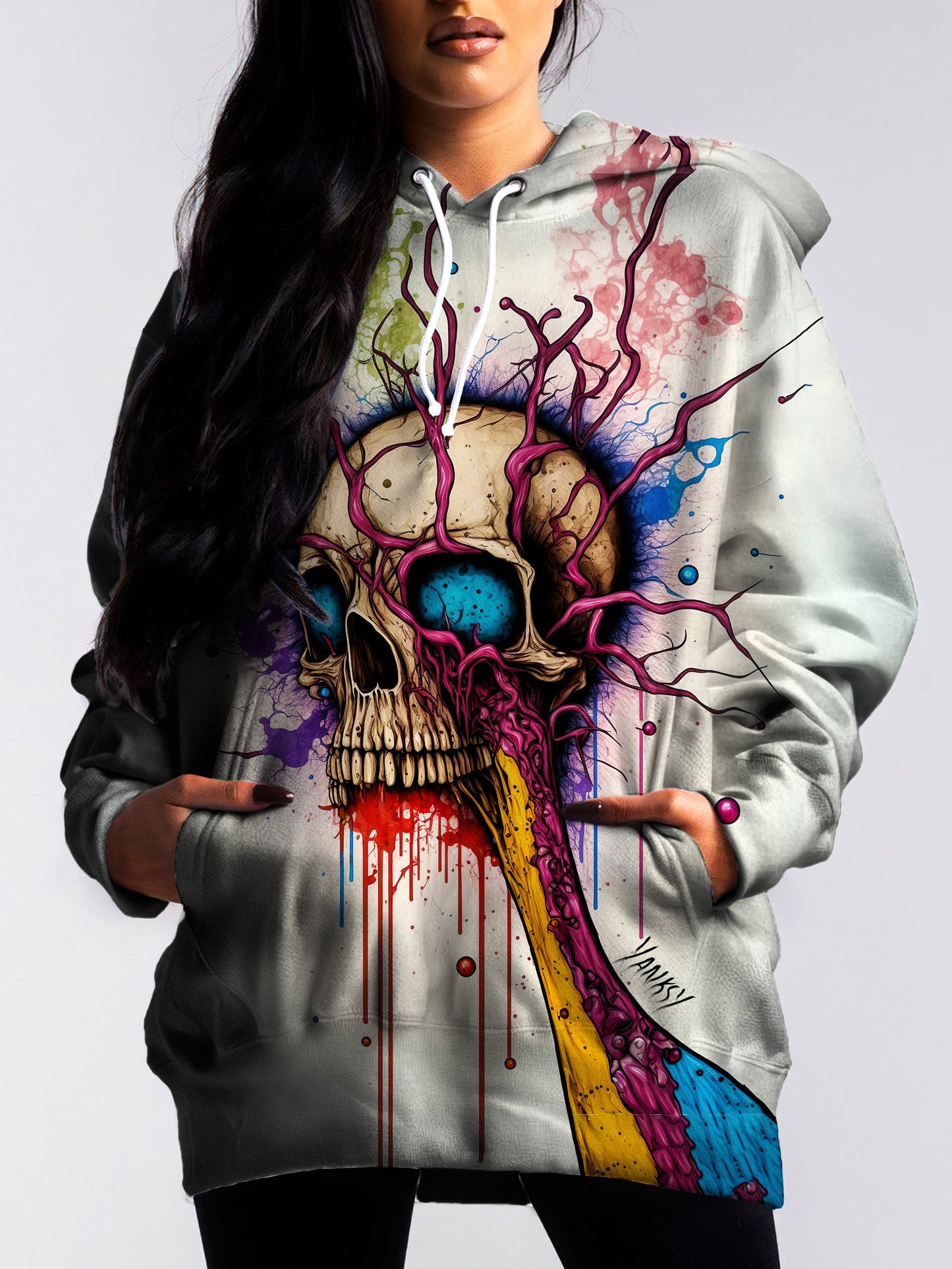 Make a splash with this bold and colorful psychedelic sublimation pullover hoodie