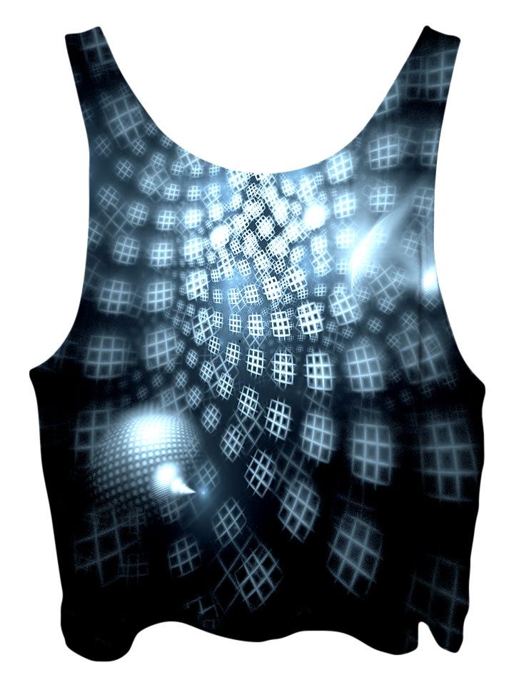 All over print psychedelic sacred geometry cropped top by Gratefully Dyed Apparel back view.