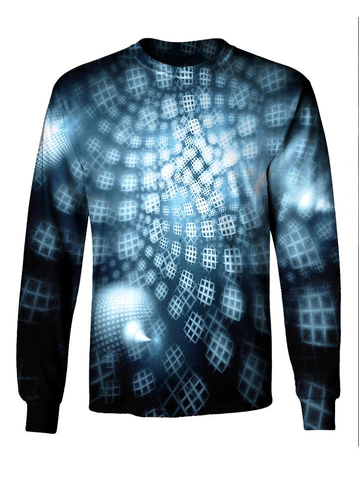 Front view of GratefullyDyed Apparel blue & black honeycomb fractal unisex long sleeve.