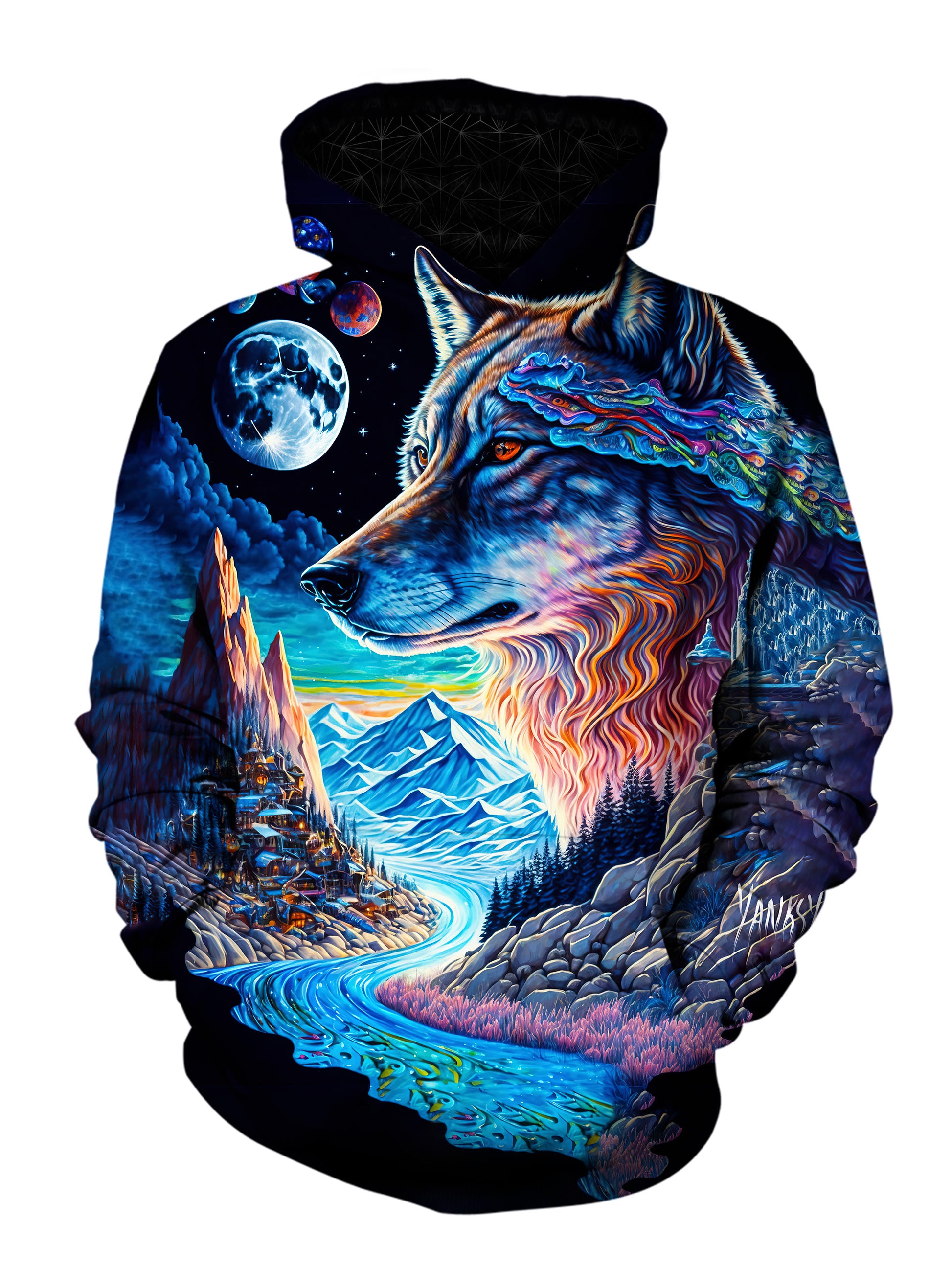 Stay warm and stylish at your next festival or rave with this comfortable pullover hoodie