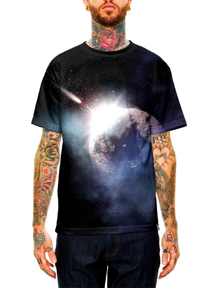 Model wearing GratefullyDyed Apparel dark planet galaxy unisex t-shirt.