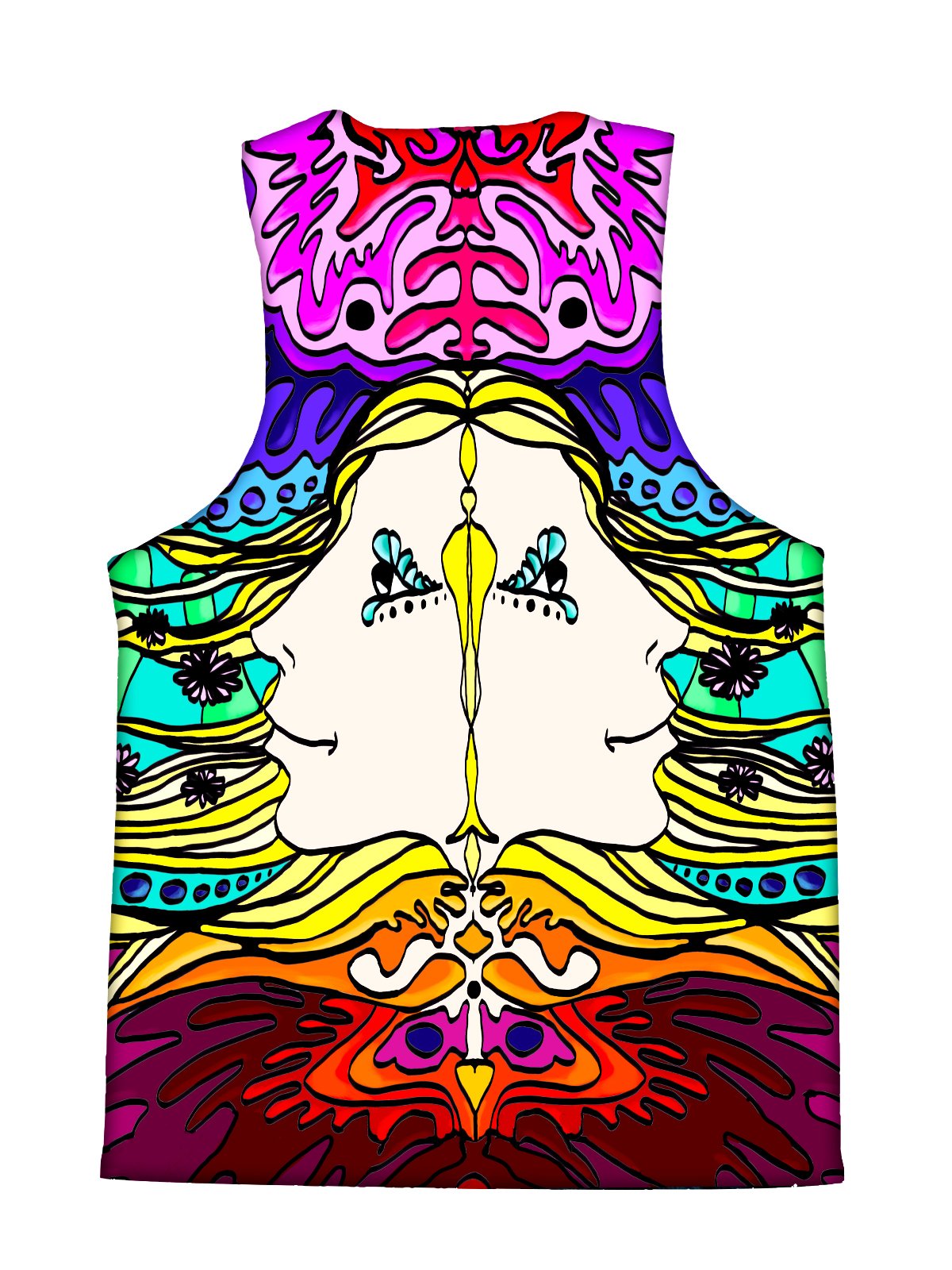 Psychedelic all over print sacred geometry inspired tank by GratefullyDyed Apparel back view.