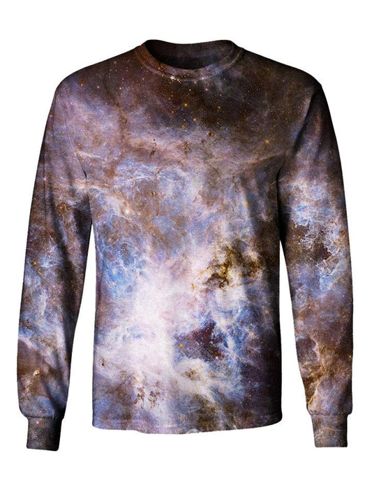 Gratefully Dyed Apparel purple & blue pastel galaxy unisex long sleeve front view.