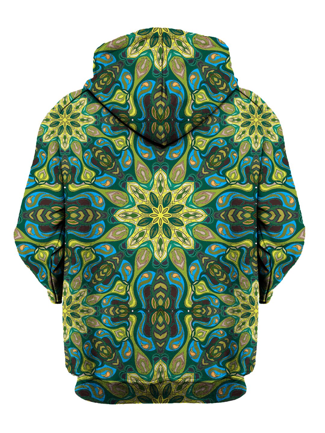 Back view of all over print psychedelic sacred geometry hoody by Gratefully Dyed Apparel. 
