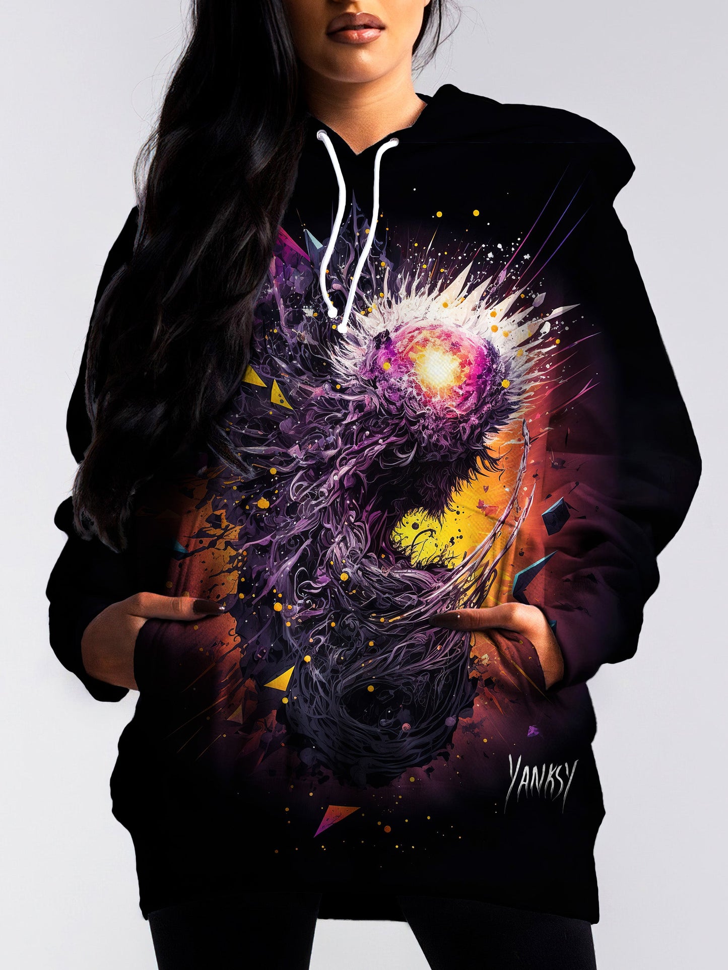 Get lost in the mesmerizing patterns and colors of this trippy pullover hoodie