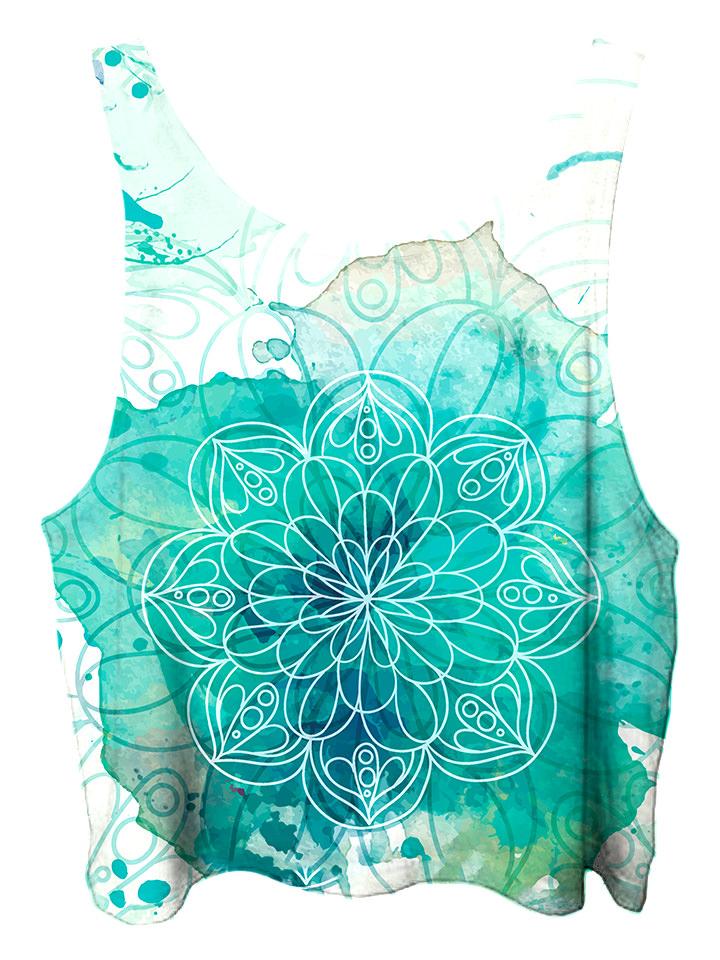 All over print psychedelic sacred geometry cropped top by Gratefully Dyed Apparel back view.