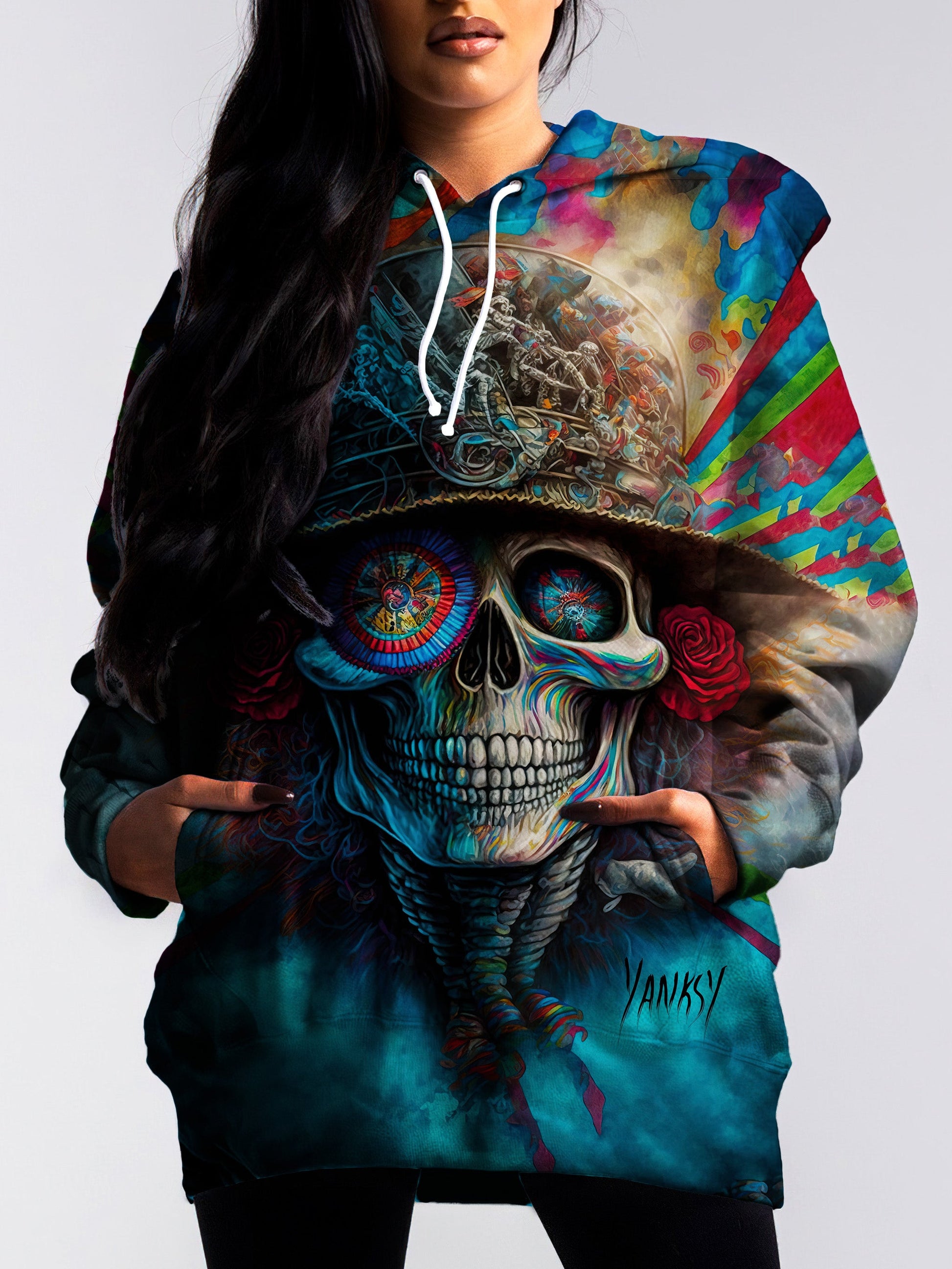 Turn heads wherever you go with this mesmerizing trippy pullover hoodie