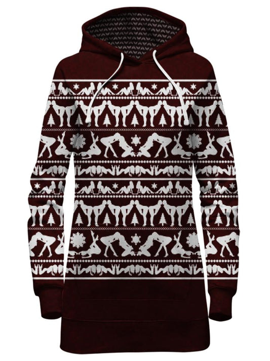 Maroon Naughty Christmas Hoodie Dress Front