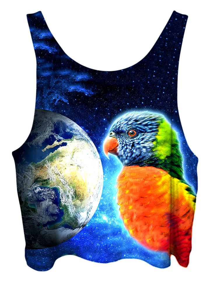 All over print psychedelic space animal cropped top by Gratefully Dyed Apparel back view.