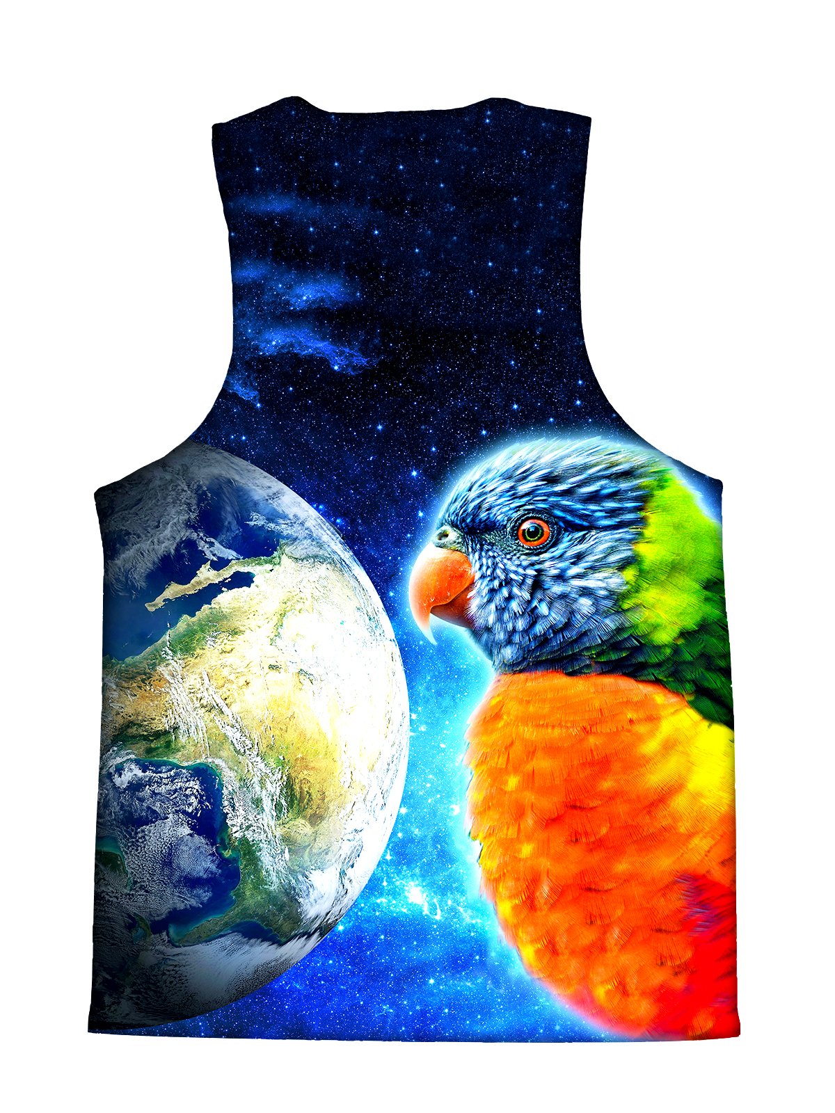 Psychedelic all over print space animal tank by GratefullyDyed Apparel back view.