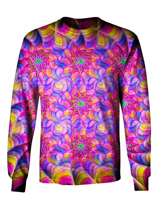 Gratefully Dyed Apparel pink & rainbow flower fractal unisex long sleeve front view.