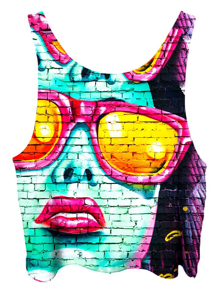 All over print psychedelic urban cropped top by Gratefully Dyed Apparel back view.