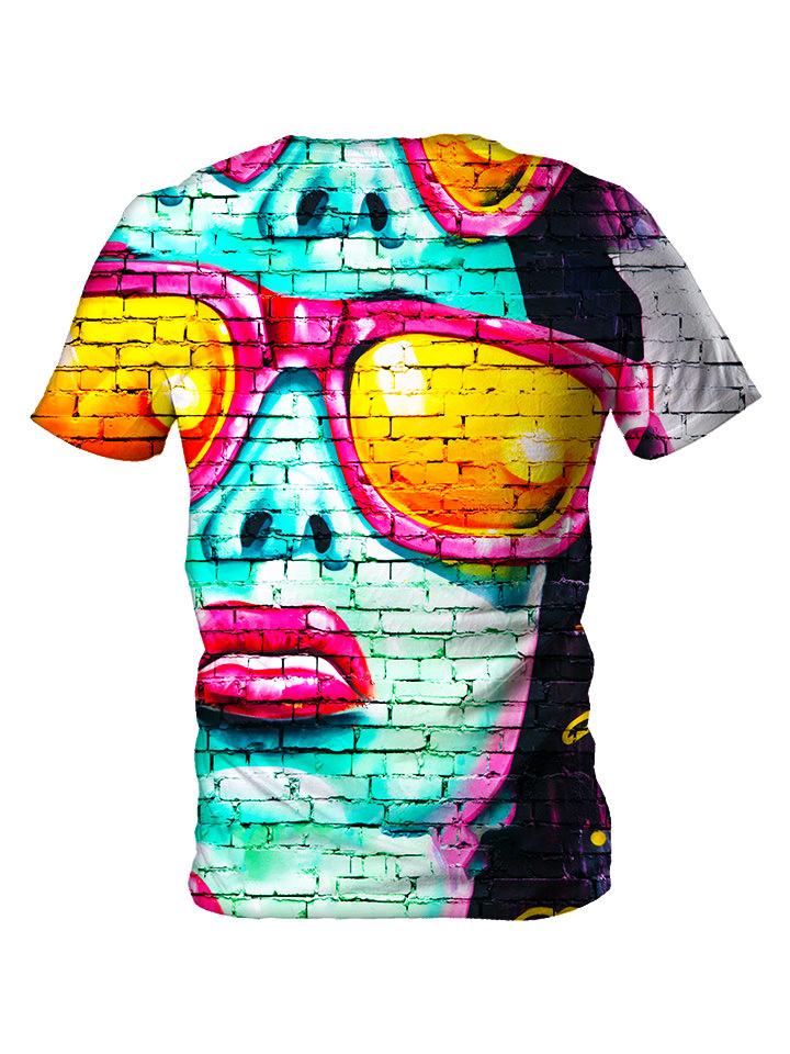 Back view of all over print psychedelic urban street art t shirt by Gratefully Dyed Apparel. 