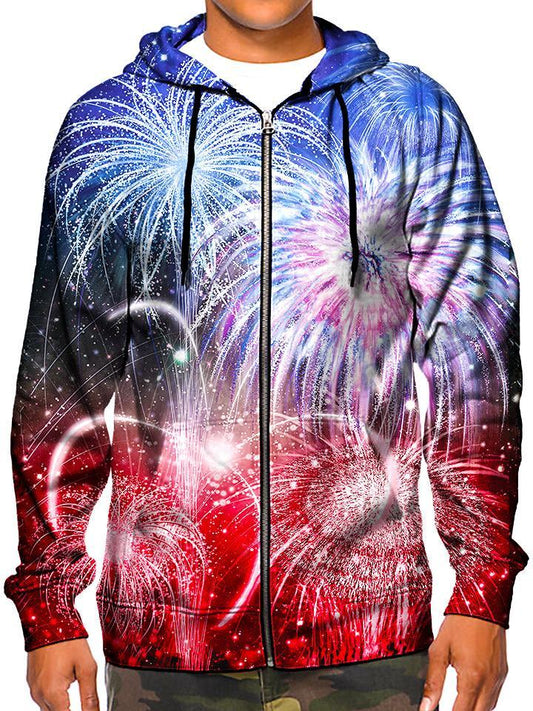 Rustic Fireworks All Over Print Zip Up Hoodie Front View