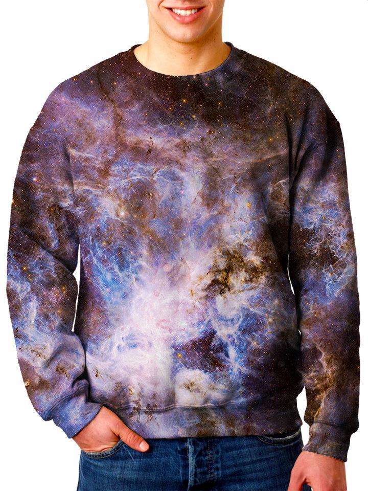 Model In Colorful Galaxy Sweater Front View