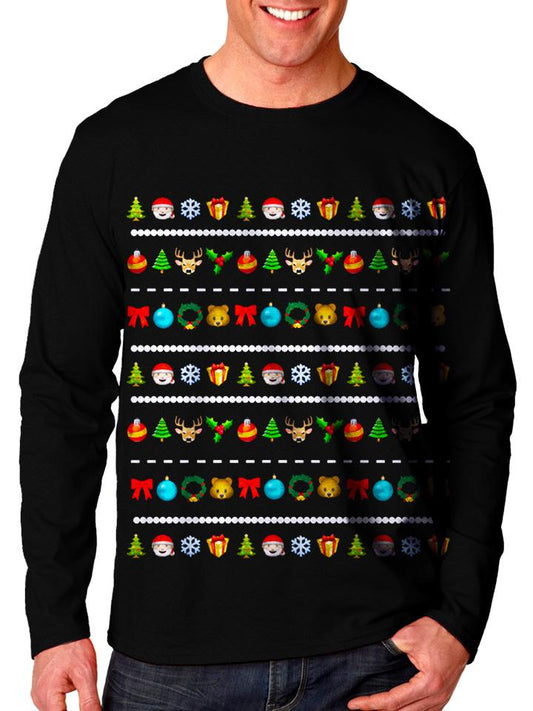 Model In Black Long Sleeve Emoji Christmas Design